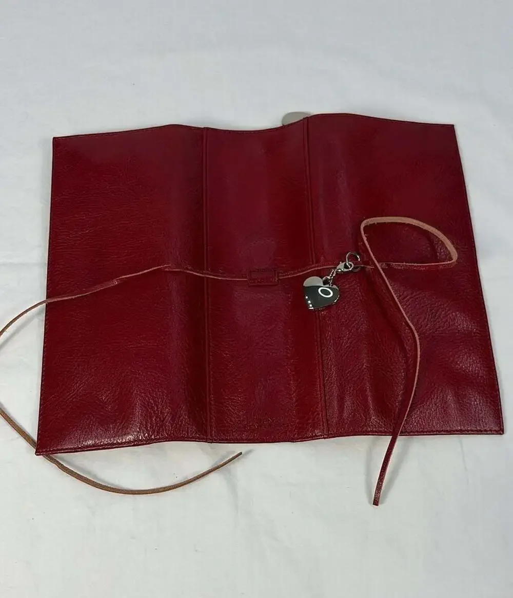 Things Remembered Vintage Red Leather Folding Wallet Case with Tie String 9x4
